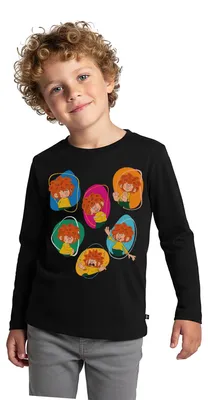 Produktbild von Spreadshirt Pumuckl Zeigt Verschiedene Emotionen Kinder Premium Langarmshirt, 98/104 (2 Jahre), Schwarz