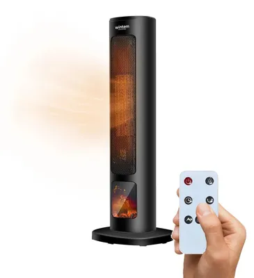 Image de Chauffage électrique sur pied Wintem, 800/2000 W, avec écran, effet cheminée et télécommande