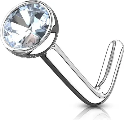 Produktbild von Autiga® Nasen-Piercing 14 Karat 585 Echtgold Stecker Nasenstecker Stift gebogen L-Form Zirkonia Kristall weißgold 0,8 mm