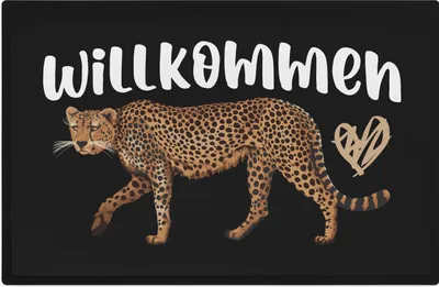 Produktbild von Trendation - Willkommen Fußmatte Grafik Schmutzfangmatte Geschenk Außen Innenbereich 60x40 cm Waschbar Türmatte Leopard