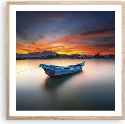 Produktbild von Gerahmtes Poster - Rahmen in heller Eiche - Westen Sonne Boot - 60x60 cm - Wand Bild - Wanddeko - Wandbilder - Kunstposter - Wandposter - Bilderrahmen - Bilder - Kunstdruck - P2NAC60x60-4791