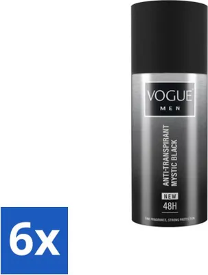 Obrázek produktu pro Vogue Men - Mystic Black - Deodorant ve spreji - antiperspirant - 150 ml - ekonomické balení - 6 kusů