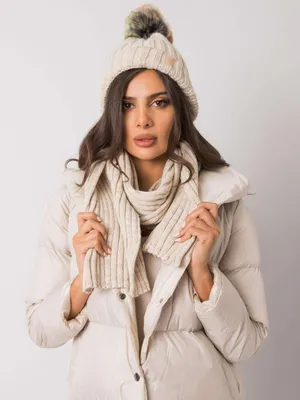 Immagine prodotto di Rue Paris Set di berretto e sciarpa da donna Laskaris beige Taglia unica