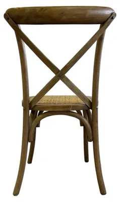 Produktbild von Bistrostuhl Cross aus Massivholz und Rattansitz in antikbraunem Finish stapelbar