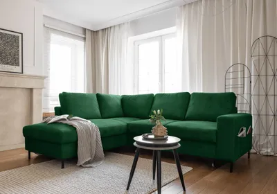 Produktbild von MIUFORM Lofty Lilly Ecksofa mit Bettfunktion L-FORM LINKS– 237 x 197 cm - Smaragdgrün - Sofa Schlafsofa Couch