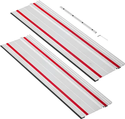Image de Kit de rails de guidage - Pour scie circulaire à main/scie plongeante - 2 rails en aluminium de 70 cm - Avec raccord - Longueur totale 140 cm - Compatible avec les scies plongeantes de nombreuses marques