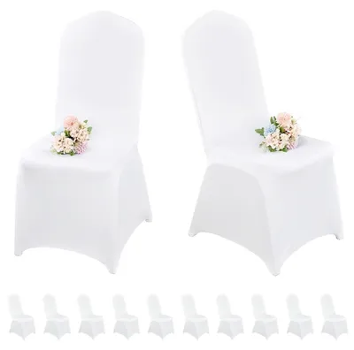Immagine prodotto di Copri sedie per sala da pranzo, 10 pezzi, bianchi, in Spandex, adatti per matrimoni, banchetti e feste