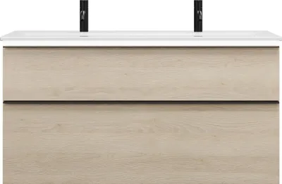 Produktbild von burgbad Eqio Slim Keramik-Waschtisch mit 2 Armaturbohrungen, inklusive Waschtischunterschrank mit LED-Beleuchtung, 1220x490x640mm, SHBW122F3180C0001G0252