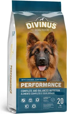 A bag of dog food with a German Shepherd on the front.