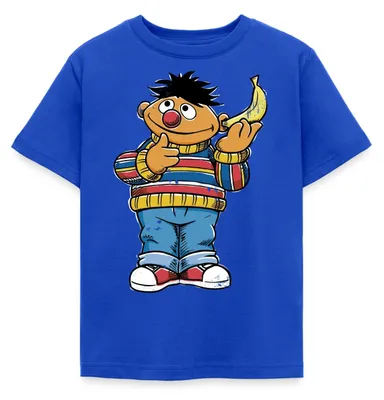 Produktbild von Spreadshirt Sesamstraße Ernie am Bananentelefon Kinder T-Shirt, 122/128 (7-8 Jahre), Royalblau