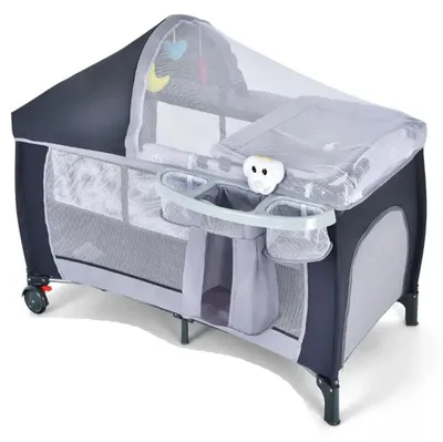 Immagine prodotto di Letto pieghevole 4 in 1 con culla, modello BB0440GR, dimensioni 123 x 63 x 76 cm, colore grigio
