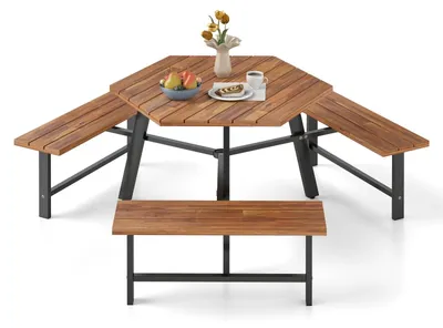 Produktbild von Picknicktisch-Set aus Akazienholz für 6 Personen mit Schirmloch