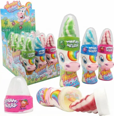 Obrázok produktu pre Zobrazenie Kompletný Unicorn Wonder Licker, lízatko, 50 g s kyslou púdrovou hmotou 12 kusov