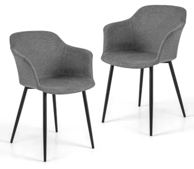 Zdjęcie produktu dla Zestaw 2 szarych ergonomicznych krzeseł do jadalni z siedziskiem lnianym