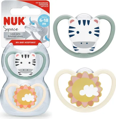 Image de NUK Sucette orthodontique apaisante Space ZEBRA, lot de 2, 6 à 18 mois