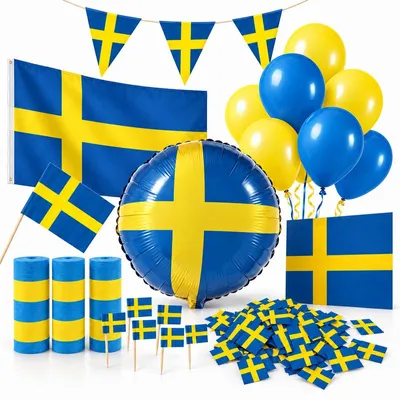 Produktbild von Schweden Länder Party Deko Set 256 tlg. Partyset blau gelb Partydeko Fussball WM EM