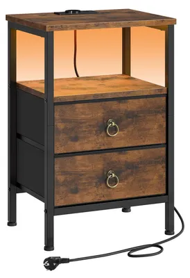 Beistelltisch mit Ladestation, LED, 2 Stoffschubladen, 38x28x60 cm
