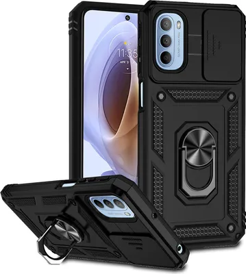 Produktbild von Moto G31 Hülle mit Schiebe Kamera Schutz und Ringhalter Ständer Robust Rüstung Schutzhülle für Motorola Moto G31 Schwarz