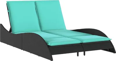Image de vidaXL Chaise longue avec coussin Noir 114x205x73 cm Poly rotin