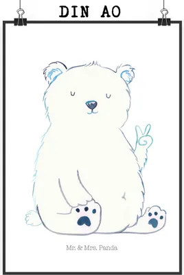 Produktbild von Mr. & Mrs. Panda Bild Eisbär Faul DIN A0 - Weiß - Geschenk, Bär, drucke, wanddeko, Homeoffice, Teddy, Kunstdruck, Entspannen, Arbeit, Plakat, Wandbild