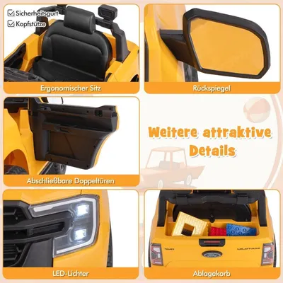 Immagine prodotto di Auto elettrica per bambini Ford Auto elettrica per bambini da 12 V con telecomando, cestino portaoggetti, USB e musica gialla