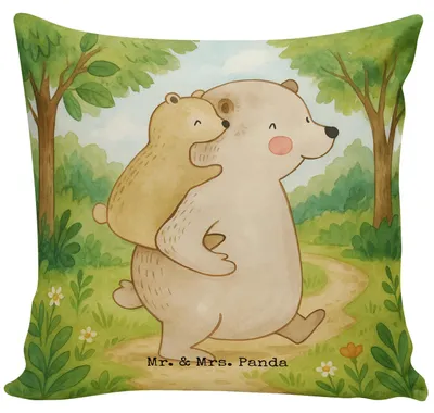 Produktbild von Mr. & Mrs. Panda Sofa Kissen Papa Bär Design - Weiß - Geschenk, kuschelkissen 40x40, Dekokissen, bedruckt, Vatertag, Opa, Geburtstag, couch, Polster