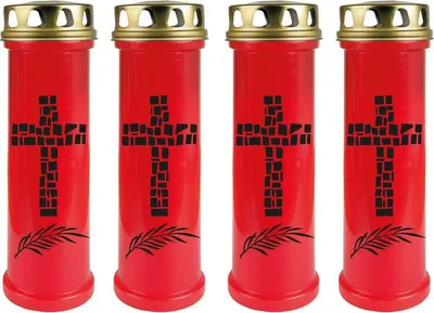 Produktbild von Grabkerze Rot 4er Pack, Brenndauer: 100 Stunden ( je Kerze ), Motiv: Kreuz