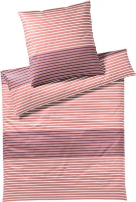 Produktbild von elegante Mako-Satin-Bettwäsche Seastripe Farbe Koralle Größe 200x200+2x80x80cm