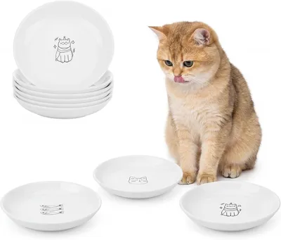 Image de Gamelle pour chat, 14 cm de diamètre, lot de 6, 3 motifs différents, en céramique, pour nourriture pour chats