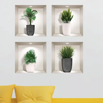 Produktbild von 3D-Pflanzenaufkleber in Designertöpfen, 60 x 60 cm