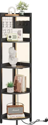 Produktbild von Iropro Eckregal 5 Ebenen mit Steckdosen, 170 cm Hoch Standregal mit  LED Beleuchtung, Bücherregal für Wohnzimmer, Schlafzimmer, Büro,  Schwarz