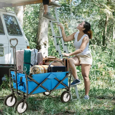 Produktbild von Zusammenklappbarer Station Wagon Outdoor All Terrain Trolley, Faltbarer Bollerwagen Handwagen Gartenwagen, Getränkehalter aus Mesh, verstellbare Griff