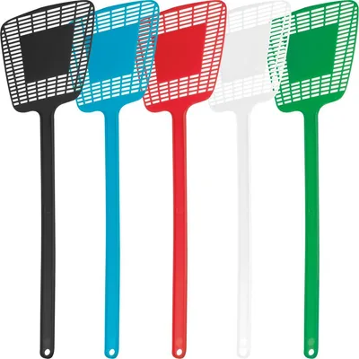 Produktbild von 5x Fliegenklatsche aus Kunststoff / Farbe je 1x schwarz,blau,rot,weiß,grün
