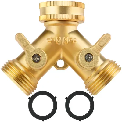 Productafbeelding van Waterverdeler slangsplitter - 2 weg - Messing - Buitenkraan 3/4 inch - Met aan/uit schakelaar per uitgang