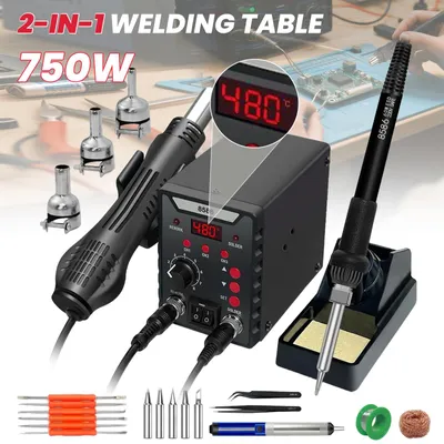 Produktbild von 8586 Lötstation - 2-in-1 - Heißluftpistole - Lötkolben - SMD-Entlöten - EU-Stecker