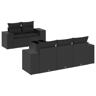 Image de vidaXL Ensemble de salon de jardin 6 pièces avec coussins noir poly rotin