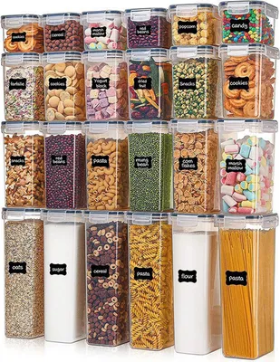 Produktbild von Vorratsdosen mit Deckel Luftdicht, Set mit 24 Vorratsbehälter, Küchen Aufbewahrungsboxen für Mehl, Körner, Mit Schreibstift und Etikett