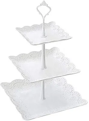 3-stufiger Acryl-Dessertständer, Cupcake-Turm, 15-25 cm, weiß