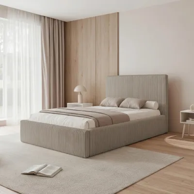 Produktbild von Polsterbett BONZO 160x200 Taupe Grobcord mit Bettkasten & Lattenrost Cordstoff