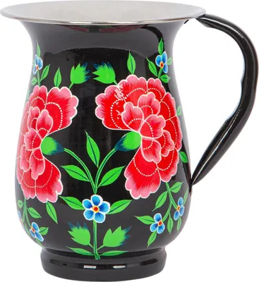 Produktbild von 1x Schwarz Pfingstrose 1.7L Handgemalt Picknick Wasserkrug - Groß Saft Cocktail Party Krug, Küche Milch Trinken Spender Container - Von BillyCan