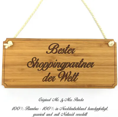 Produktbild von Mr. & Mrs. Panda Werbeschild Shoppingpartner - Geschenk, Geschenkidee, Shabby, Graviert, Schild, Landhaus, Wegweiser, Türschild, Holz, Freund, Reklameschild, Holzschild