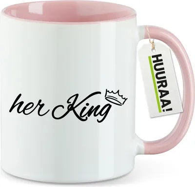 Produktbild von Huuraa Kaffeetasse her King Krone 330ml Rosa Keramik Kaffeebecher Geschenkidee