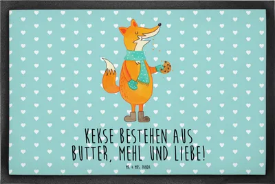 Produktbild von Mr. & Mrs. Panda fußmatte Fuchs Keks 40 x 60 cm - Türkis Pastell - Geschenk, Sauberlaufmatte, Weihnachtlich, Kekse, Frieren, Winter, Weihnachten, Fußabtreter, Gummimatte