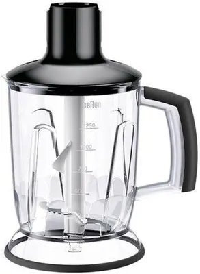 A close-up studio shot of a Braun blender attachment.