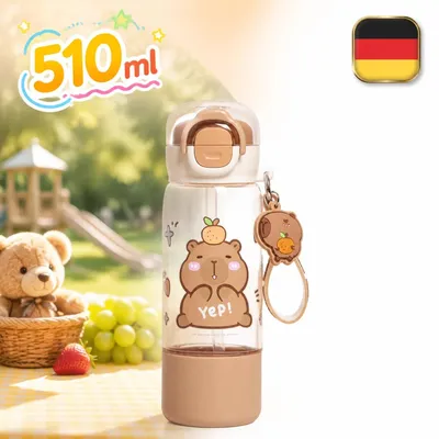 Produktbild von Capybara Trinkflasche 510ml BPA Frei Niedliche Kinderflasche Klappdeckel Sport