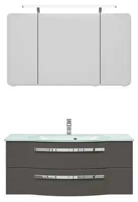 Produktbild von Pelipal Badmöbel-Set xpressline 4005 BxHxT 120 x 200 x 49,1 cm Frontfarbe grau hochglanz mit Waschtisch Glas weiß, Wasch