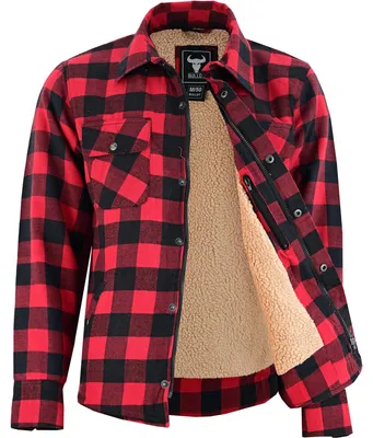 Produktbild von BULLDT Herren Thermohemd Flanellhemd Arbeitshemd Gefüttert Lumberjack aus Baumwolle warm Holzfällerhemd, Größe:60/4XL, Farbe:Rot
