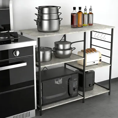 Produktbild von Küchenregal,Stehend Bäckerregal mit Haken,Standregal,Mikrowellen-Regal,Kaffeebar Station aus Stahl, für kleine Räume, Küche 39x90x83cm