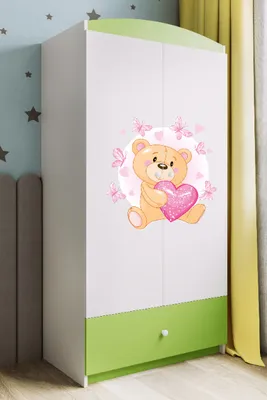Obrázek produktu pro Dětská šatní skříň Babydreams Šatní skříň se závěsnými dveřmi Šatní skříň Medvídek I Zelená