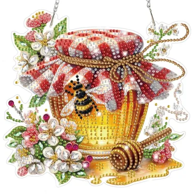 Image de Kit de peinture diamant Honigglas, motif abeille, décoration de fenêtre, ornement à suspendre, kit de loisirs créatifs